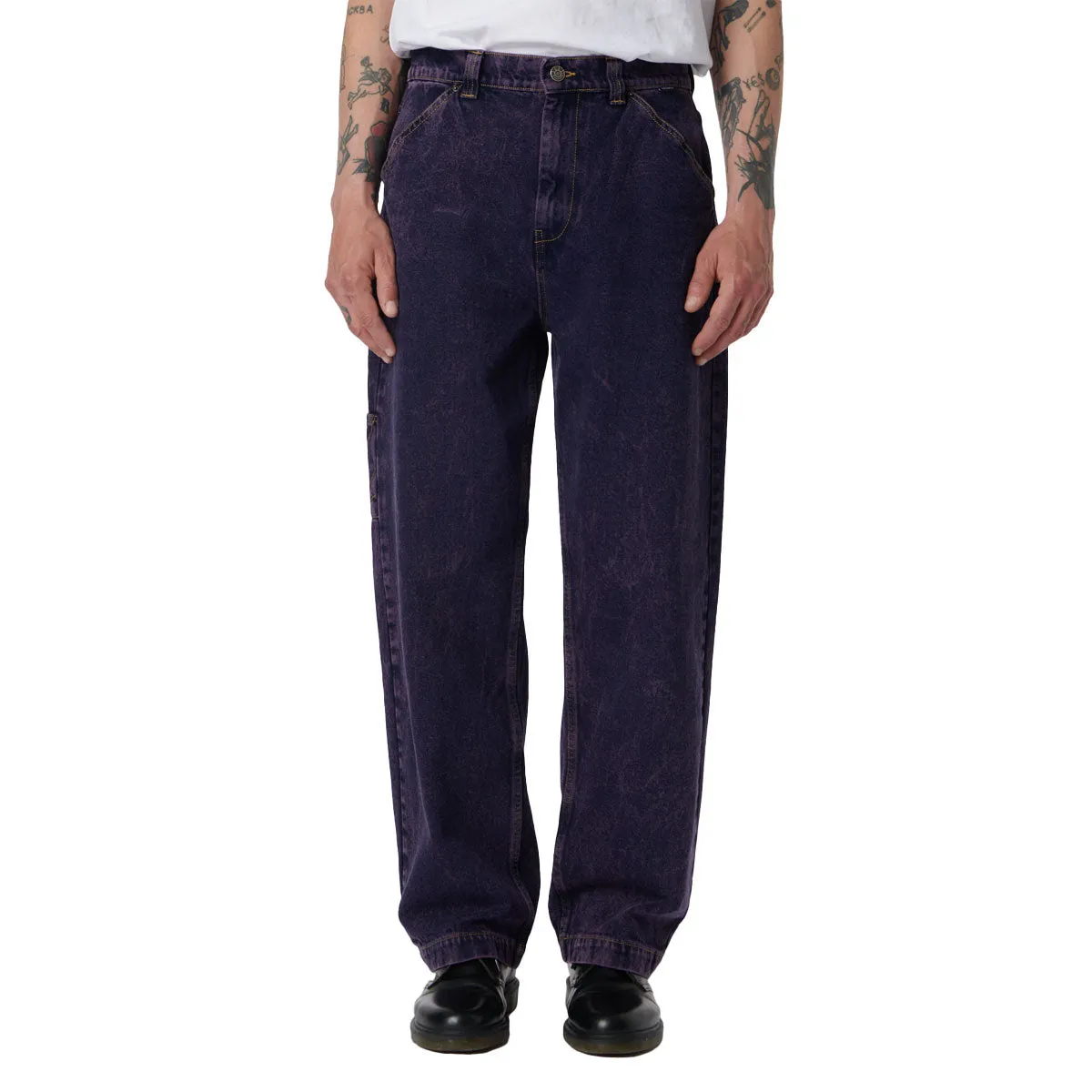 Rassvet Acid Wash Carpenter Work Denim Woven Jeans - Purple Breathable mesh lining