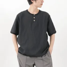 RE MADE IN TOKYO JAPAN / French Linen Henley Neck T-Shirt Smart Casual Polka Dot Pattern