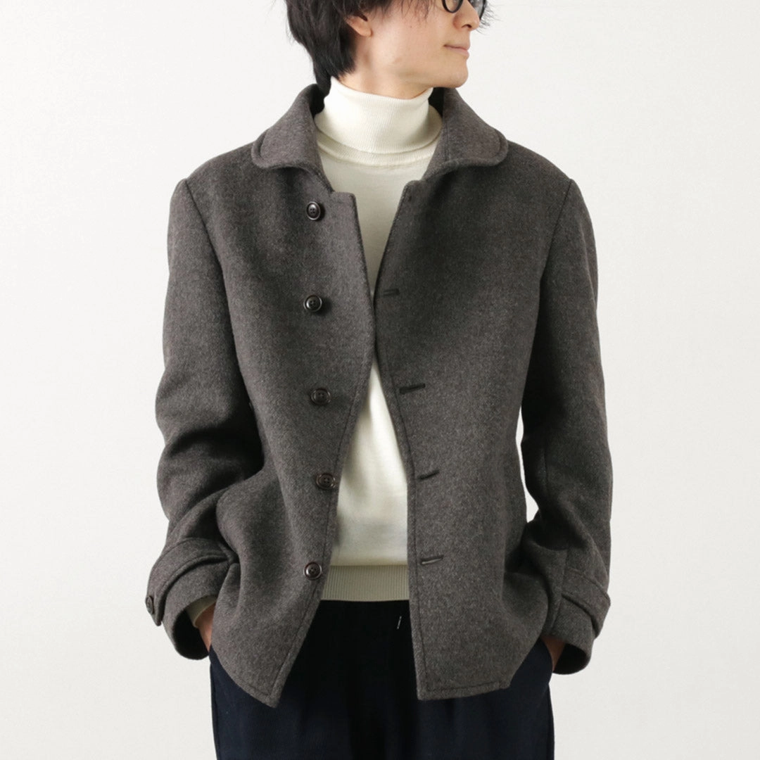 RE MADE IN TOKYO JAPAN / Wool Melton Stand-Up Collar Pea Coat Recycled Material Blend