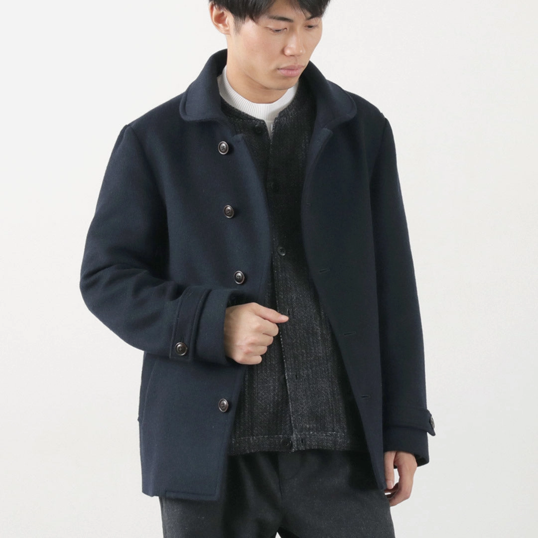 RE MADE IN TOKYO JAPAN / Wool Melton Stand-Up Collar Pea Coat High Loft Insulation Layer Essential Piece