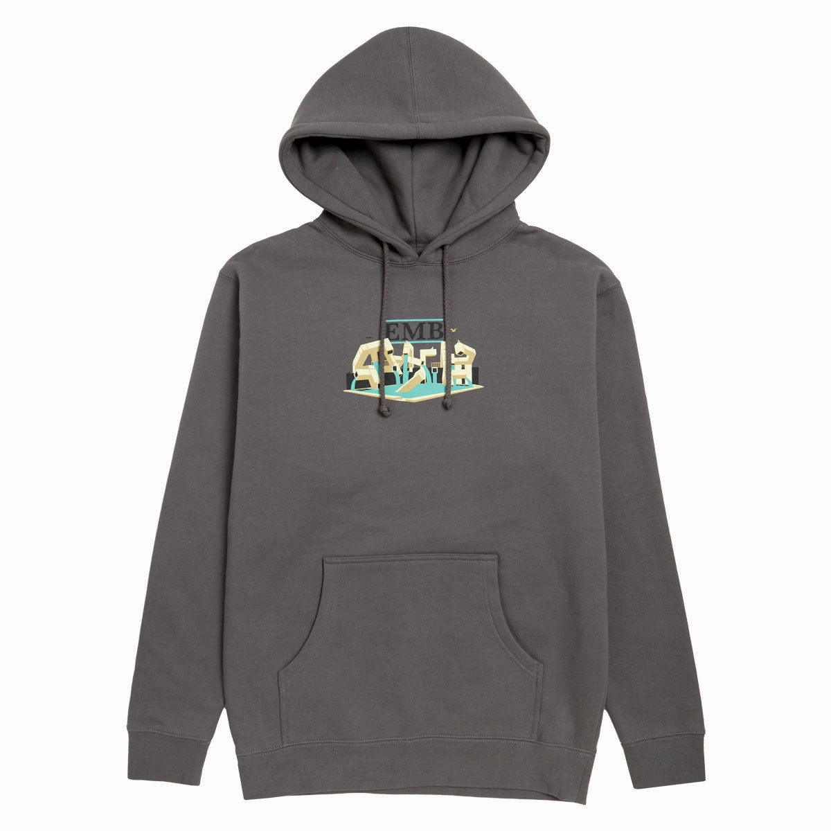Real Emb Hoodie - Charcoal/Multi Color Print Premium Cotton Blend