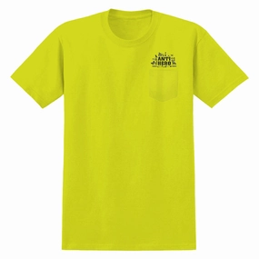 Light Style Trend BreathableMeshLining Anti-Hero Anti-Hiero Pocket T-Shirt - Safety Green/Black/Grey