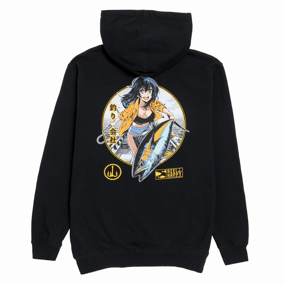 Wind Resistant Reel Happy Maguro Hoodie - Black