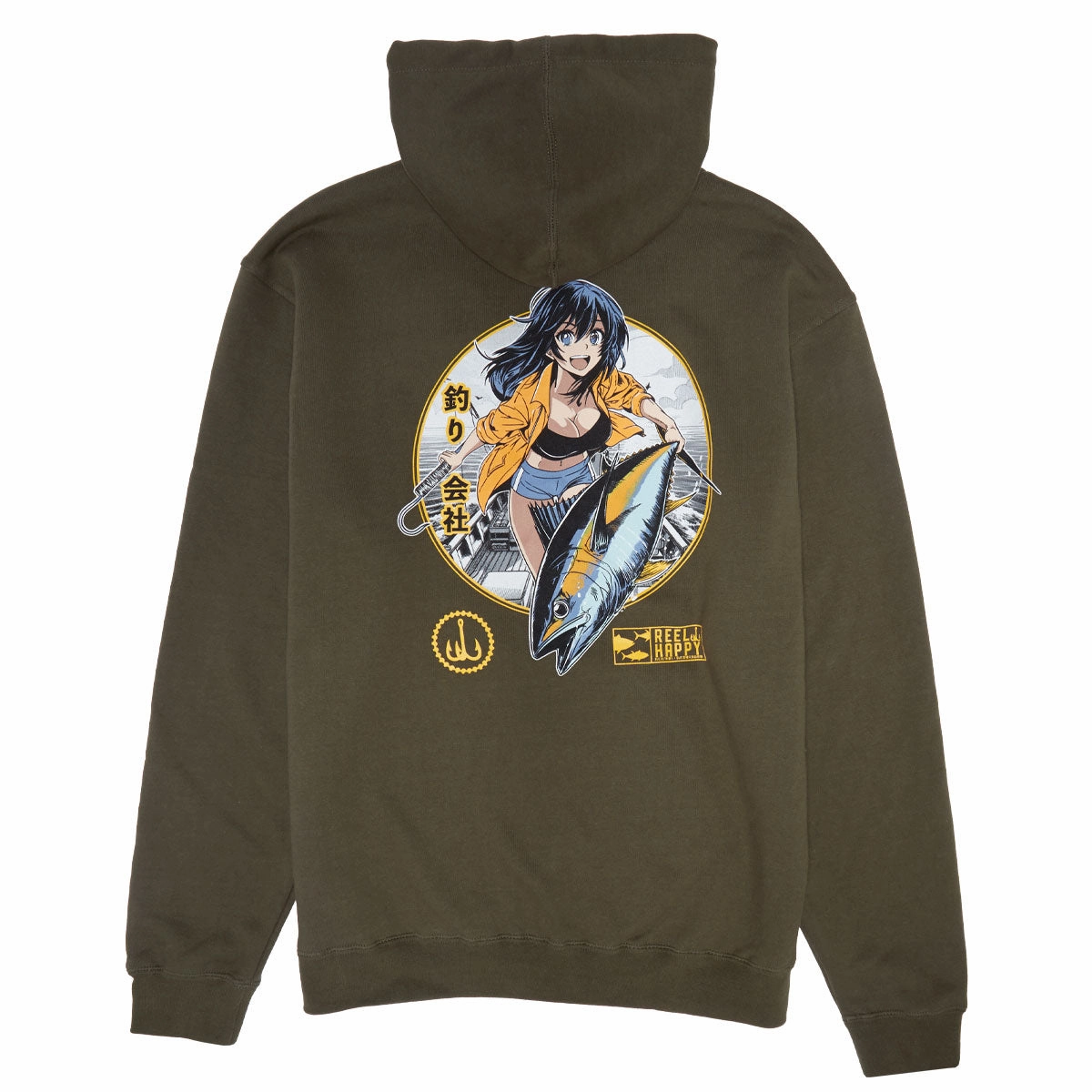 Velvet Touch Reel Happy Maguro Hoodie - Olive Green
