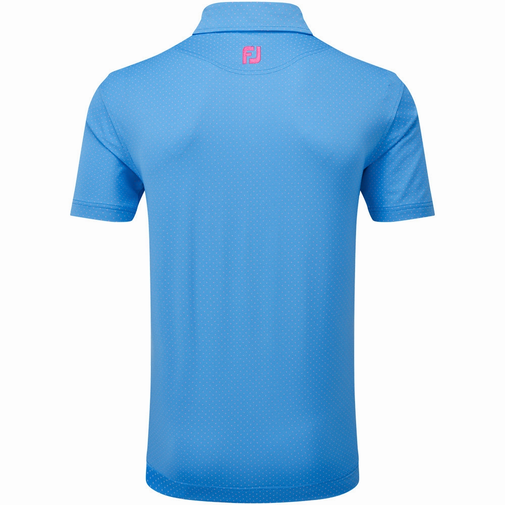FootJoy Stretch Lisle Dot Print Polo Shirt - Ocean/Berry Sublimation Resistant Fabric