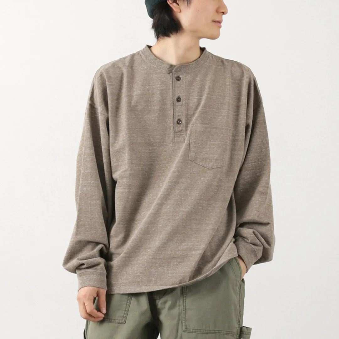 Urban Trend Casual Style Wear REMI RELIEF / Melange Jersey Long Sleeve Henley Neck Pocket T-Shirt