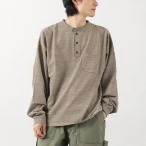 REMI RELIEF / Melange Jersey Long Sleeve Henley Neck Pocket T-Shirt Breathable Look
