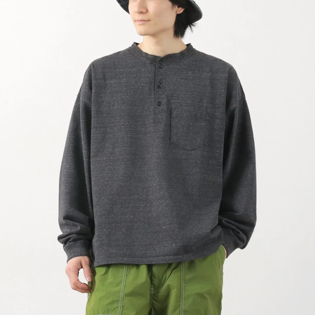 Comfort and Breathable REMI RELIEF / Melange Jersey Long Sleeve Henley Neck Pocket T-Shirt