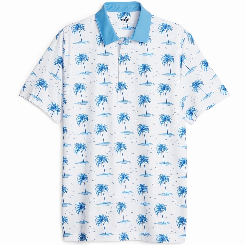 ReinforcedShoulderPanels Sporty Appeal Puma MATTR Mirage Polo Shirt - White Glow/Regal Blue