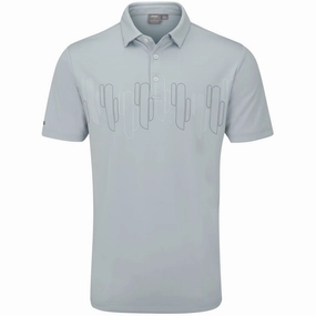 Biodegradable Textile Relaxed Wearable Ping Arizona Cactus Print Polo Shirt - Pearl Grey
