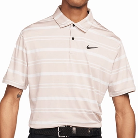 Garment Dyed Finish Cool Fit Nike Dri-FIT Tour Stripe Polo Shirt - Pink Oxford/Barley Rose/Black