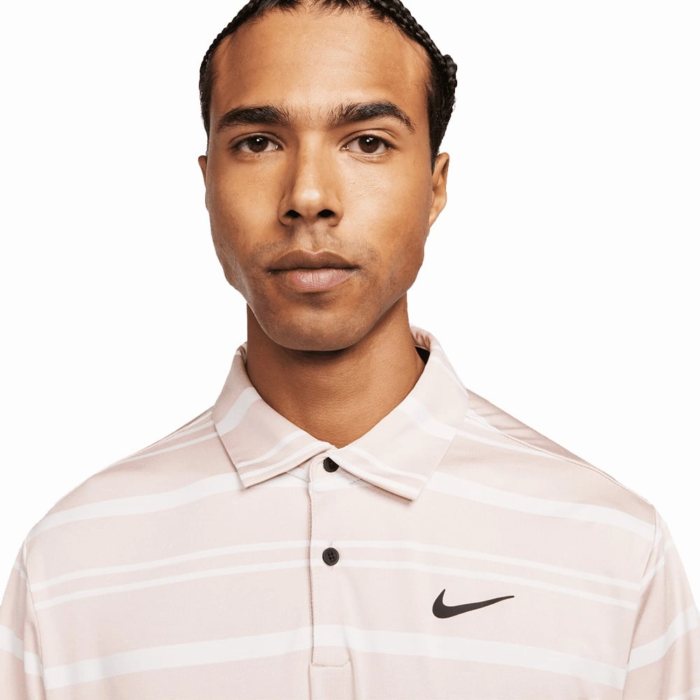 Nike Dri-FIT Tour Stripe Polo Shirt - Pink Oxford/Barley Rose/Black Laser Cut Edges