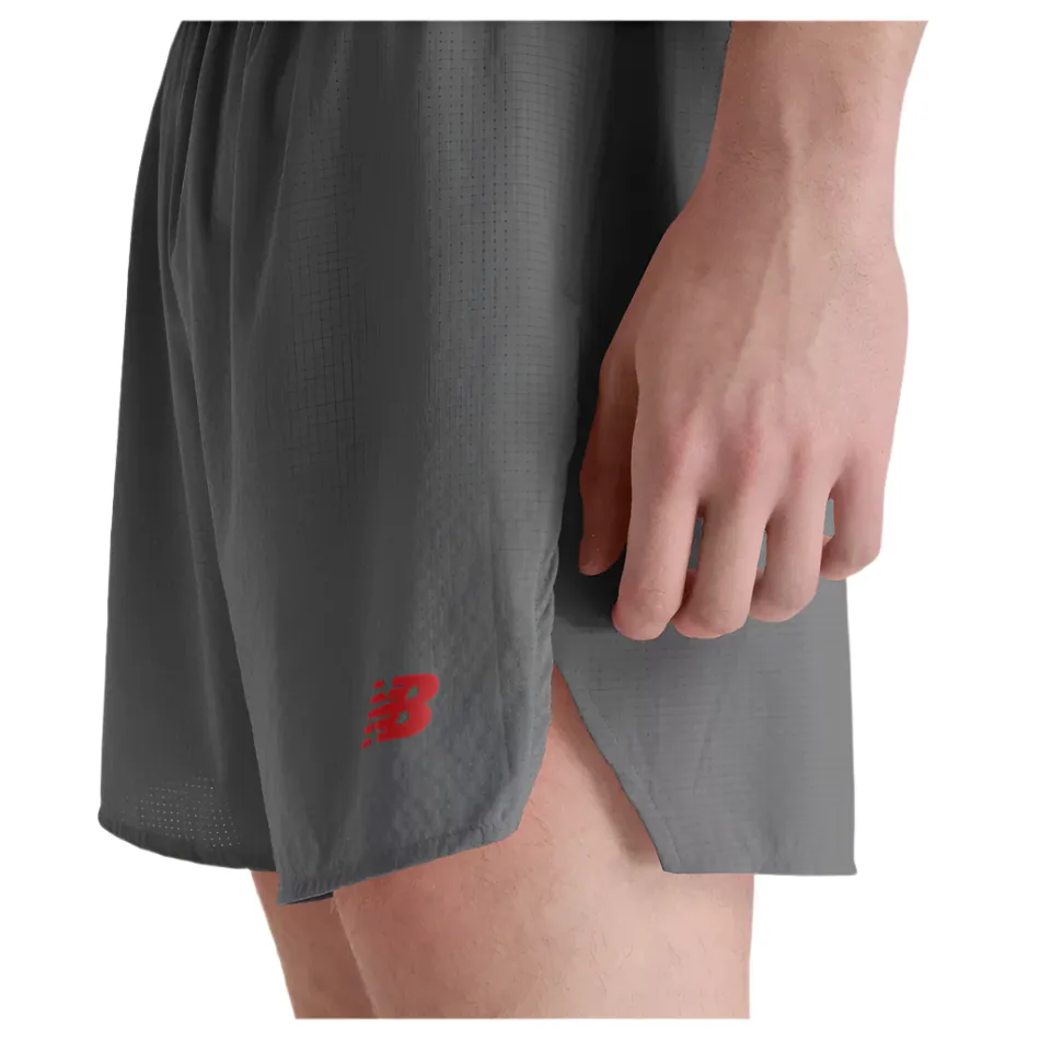 Retroreflective Accents Adjustable Waistband New Balance Men's RC Ultra Light Split Short 5" in Urgent Red AW25