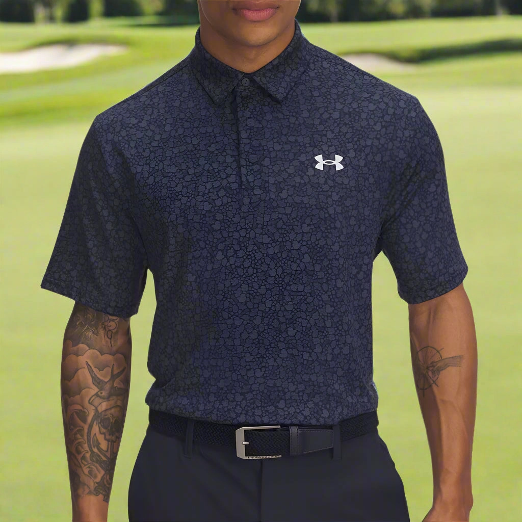 Under Armour Playoff 3.0 Printed Polo Shirt - Midnight Navy/Downpour Grey/Halo Gray Sublimation Resistant Fabric Durable Color Retention