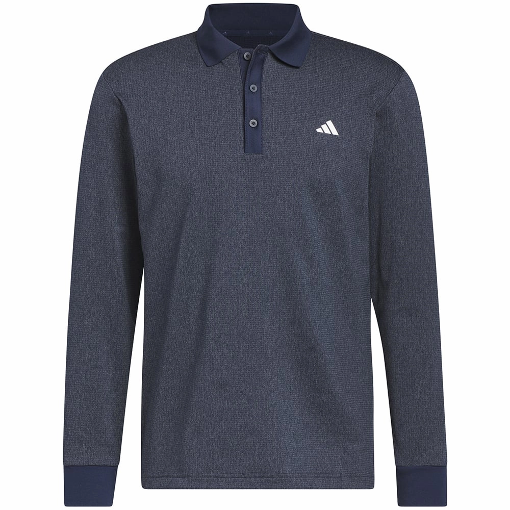 adidas Essentials Long Sleeve Polo Shirt - Collegiate Navy Melange Stretchable Fabric