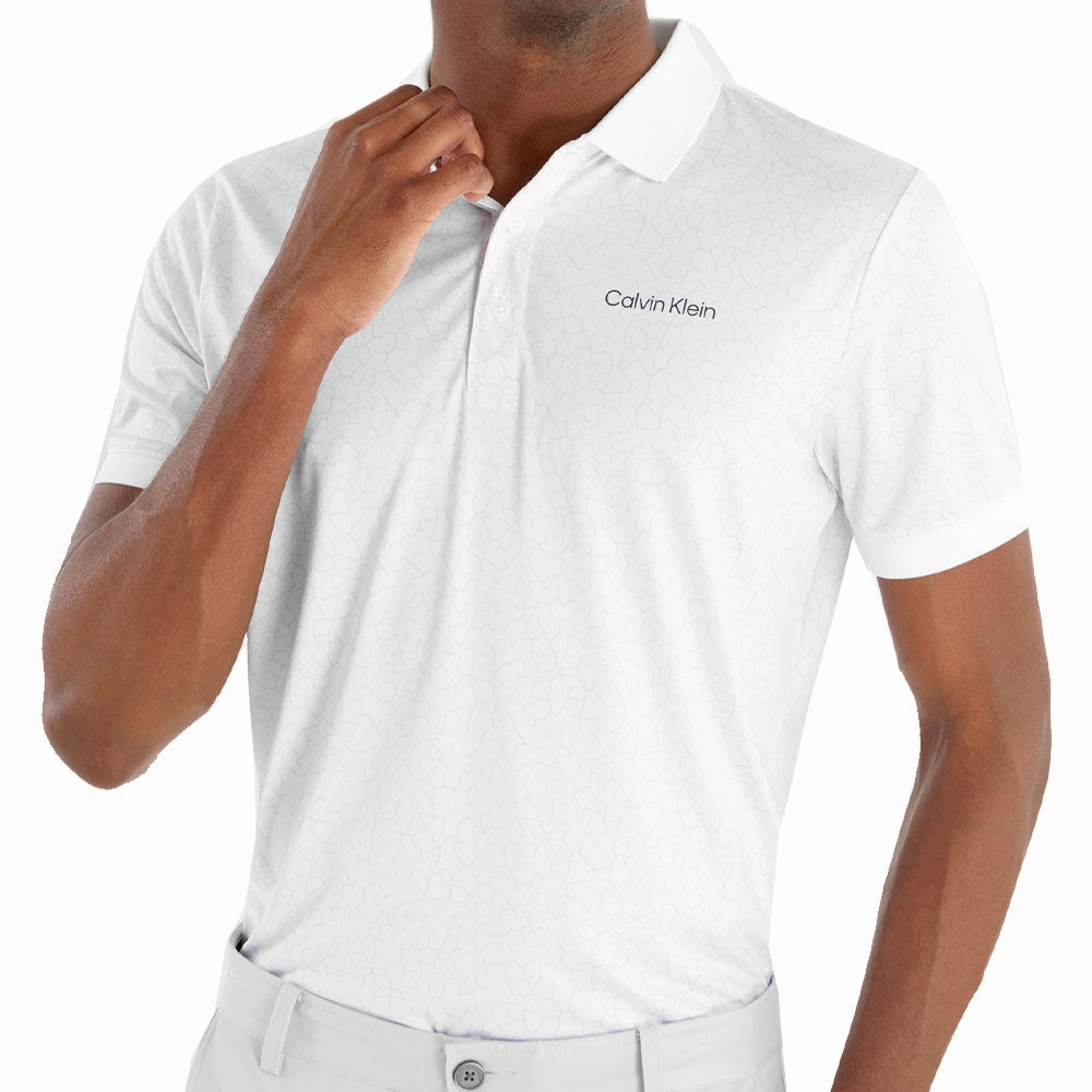 Calvin Klein Fracture Print Polo Shirt - White/Pale Silver Casual Outfit Luxury clothing