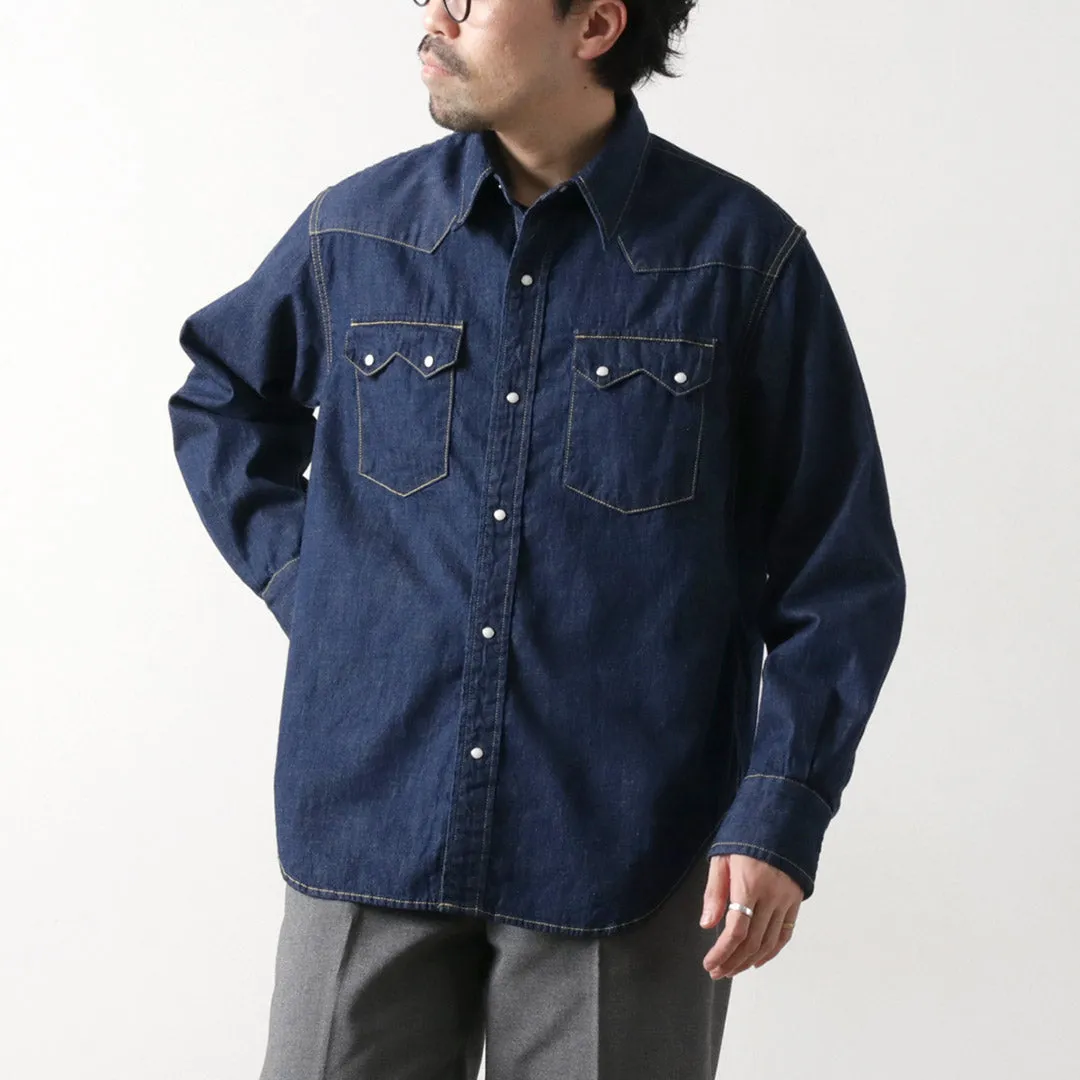 Durable Thread Construction Minimalist Aesthetic REMI RELIEF / 8.5oz Denim Sawtooth Flap Western Shirt