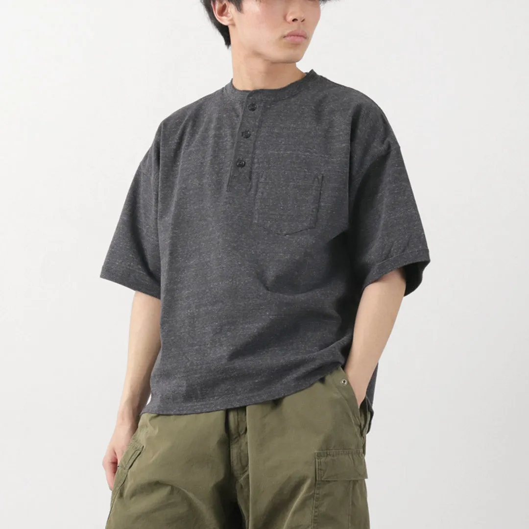 REMI RELIEF / Melange Jersey Short Sleeve Henley Neck Pocket T-shirt Travel Outfit Halloween