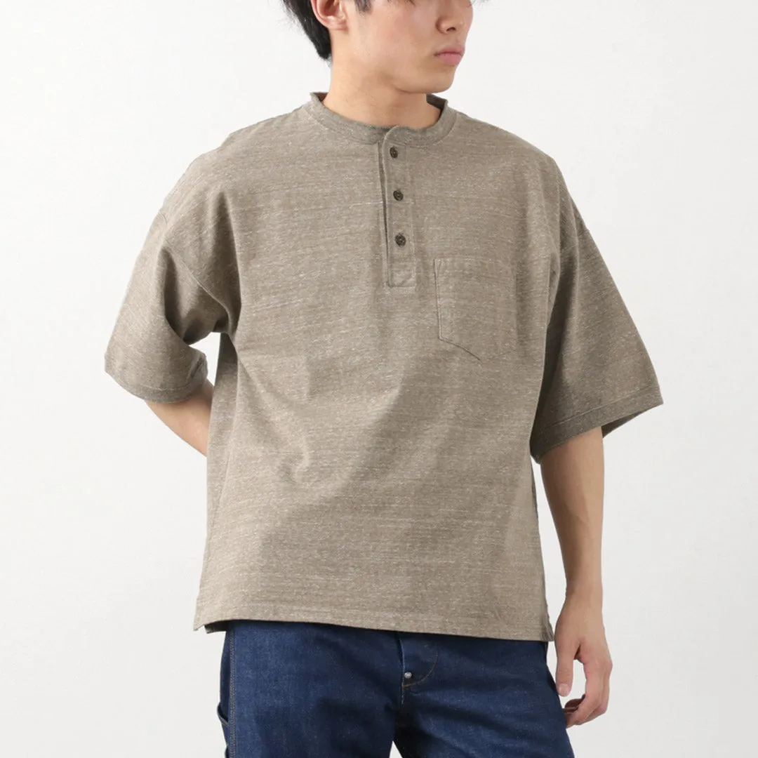 Tubular Knit Structure Elegant REMI RELIEF / Melange Jersey Short Sleeve Henley Neck Pocket T-shirt