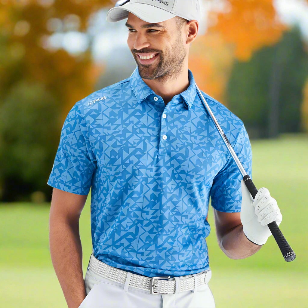 Urban Casual Look Ping Geo-Camo Polo Shirt - Tidal Blue