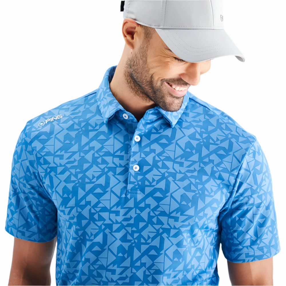 Ping Geo-Camo Polo Shirt - Tidal Blue Relaxing Day Ethically Sourced Cotton