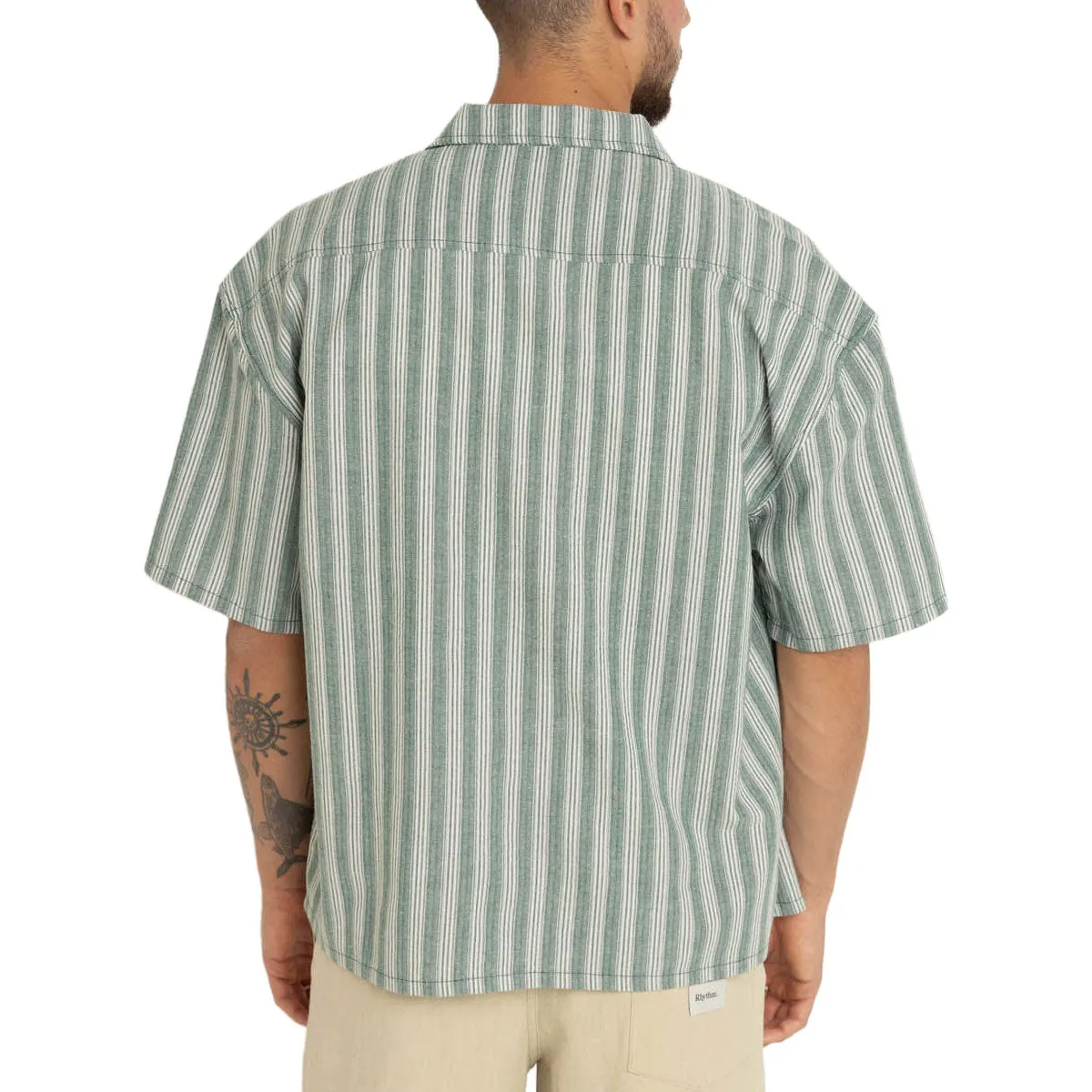 adult clothing family gathering Rhythm Butcher Stripe Relaxed Shirt - Teal