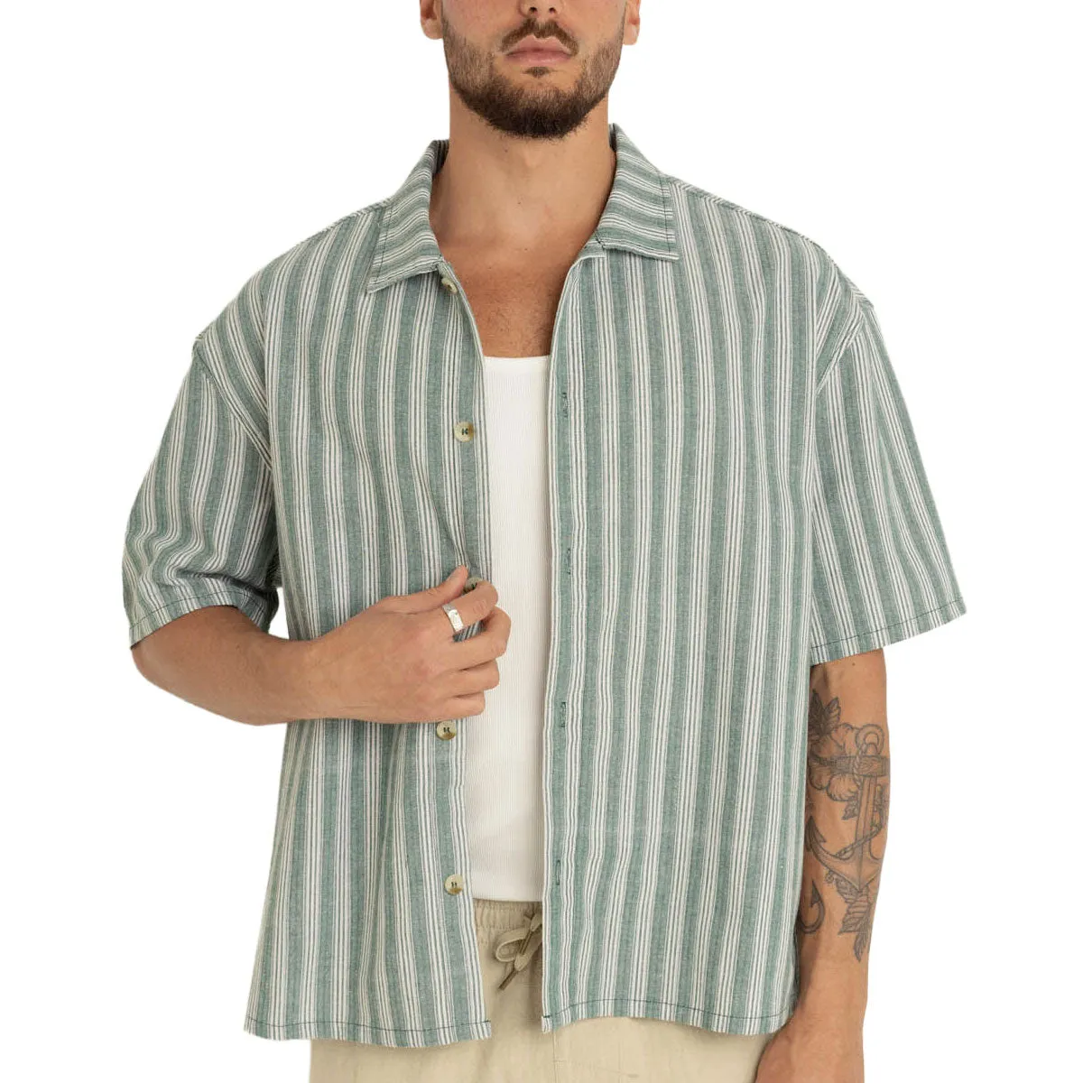 Rhythm Butcher Stripe Relaxed Shirt - Teal Classic Appeal