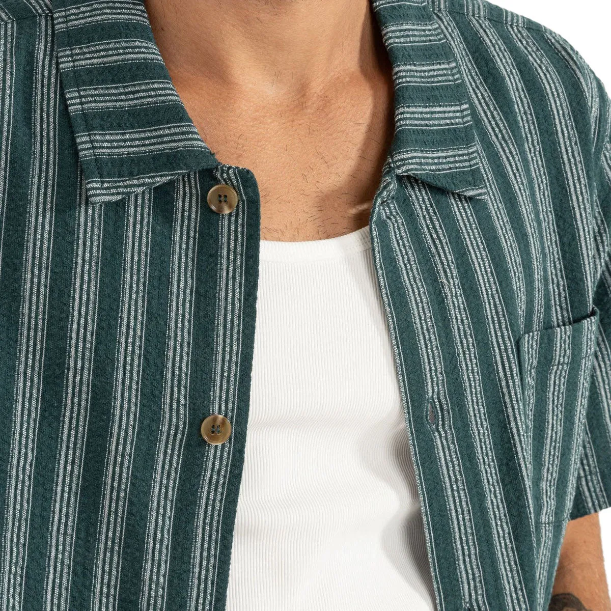 Rhythm Eli Stripe Shirt - Teal Functional Design