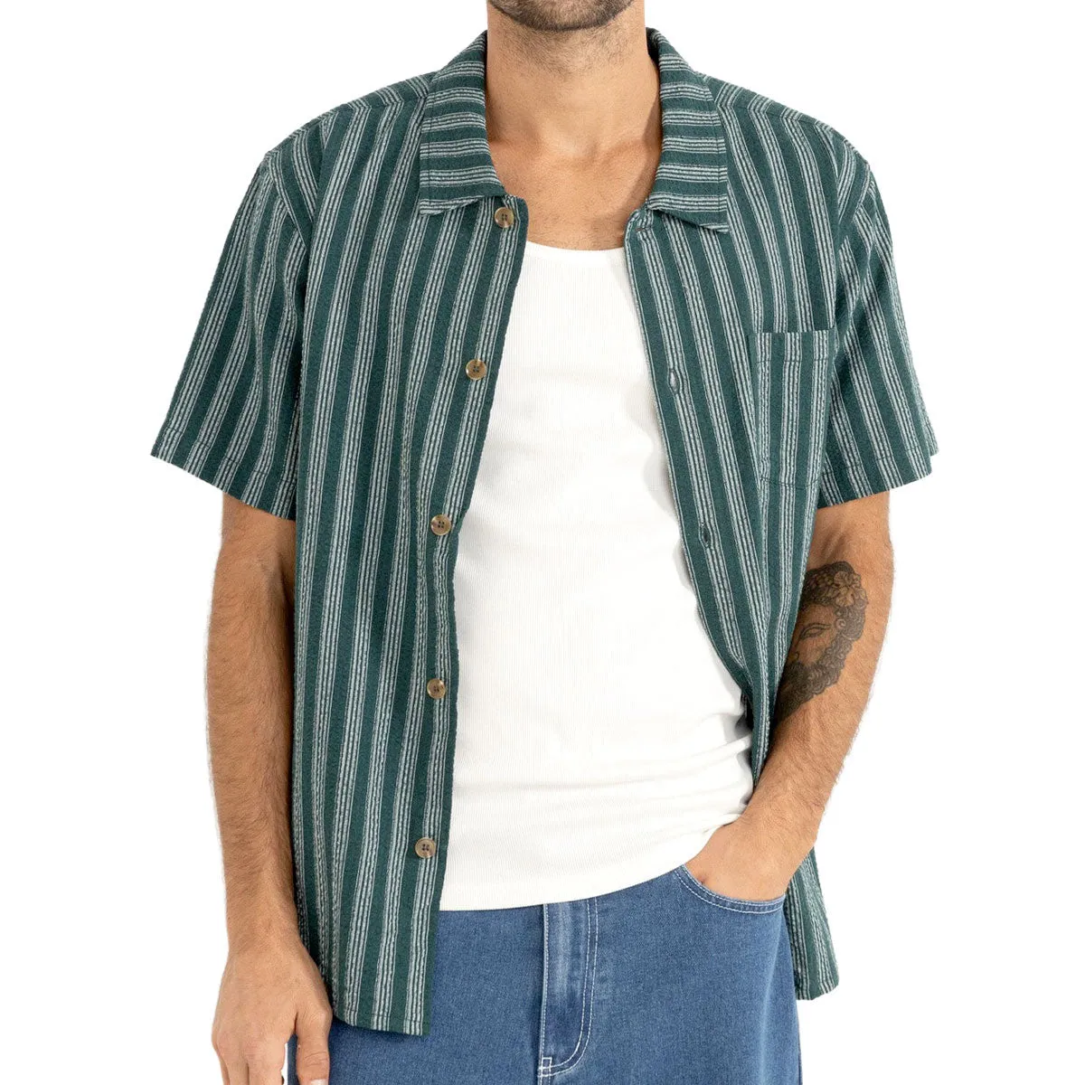 Personalized Touch Flexible Knit Rhythm Eli Stripe Shirt - Teal