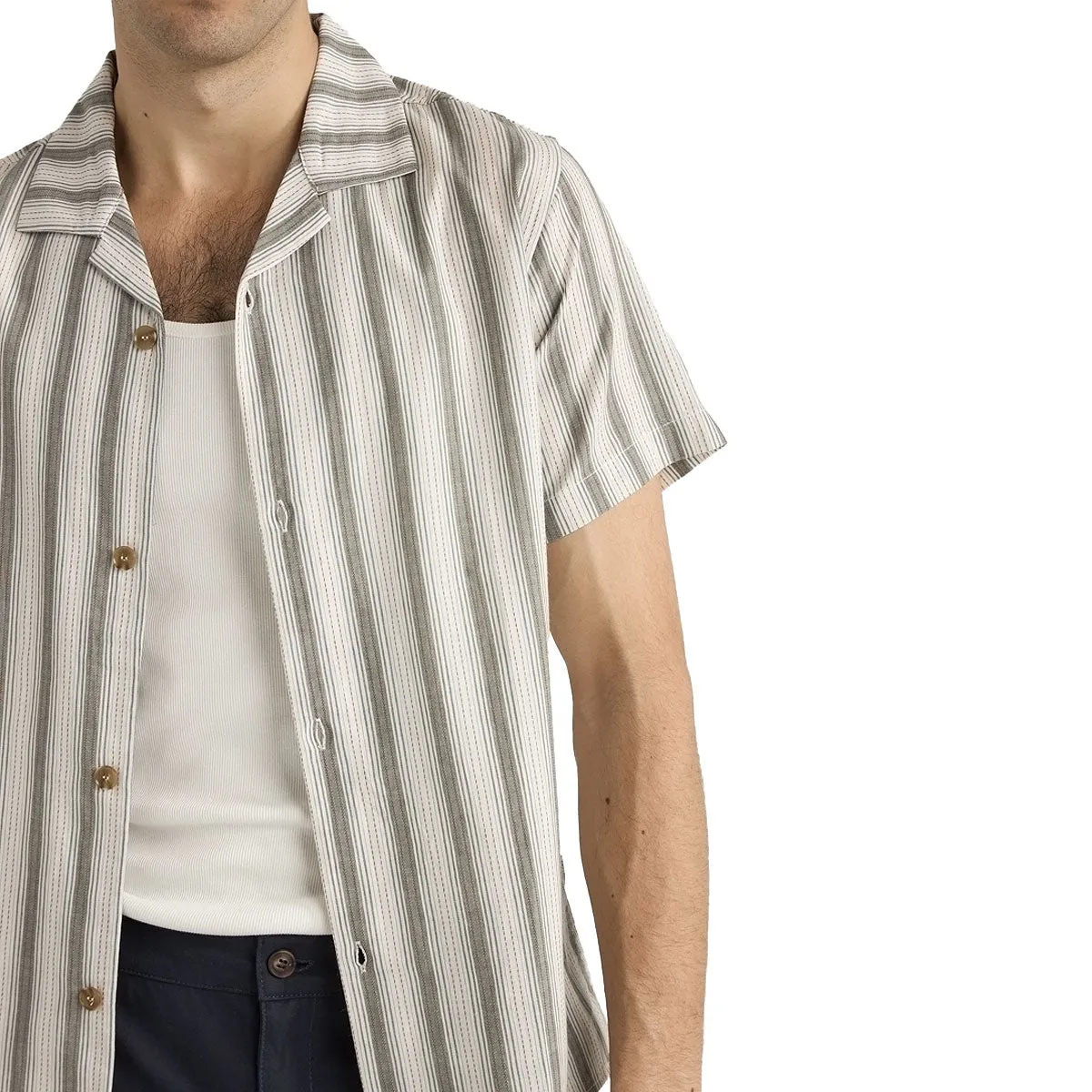 V-neck style Versatile Outfit Rhythm Vacation Stripe Shirt - Fern