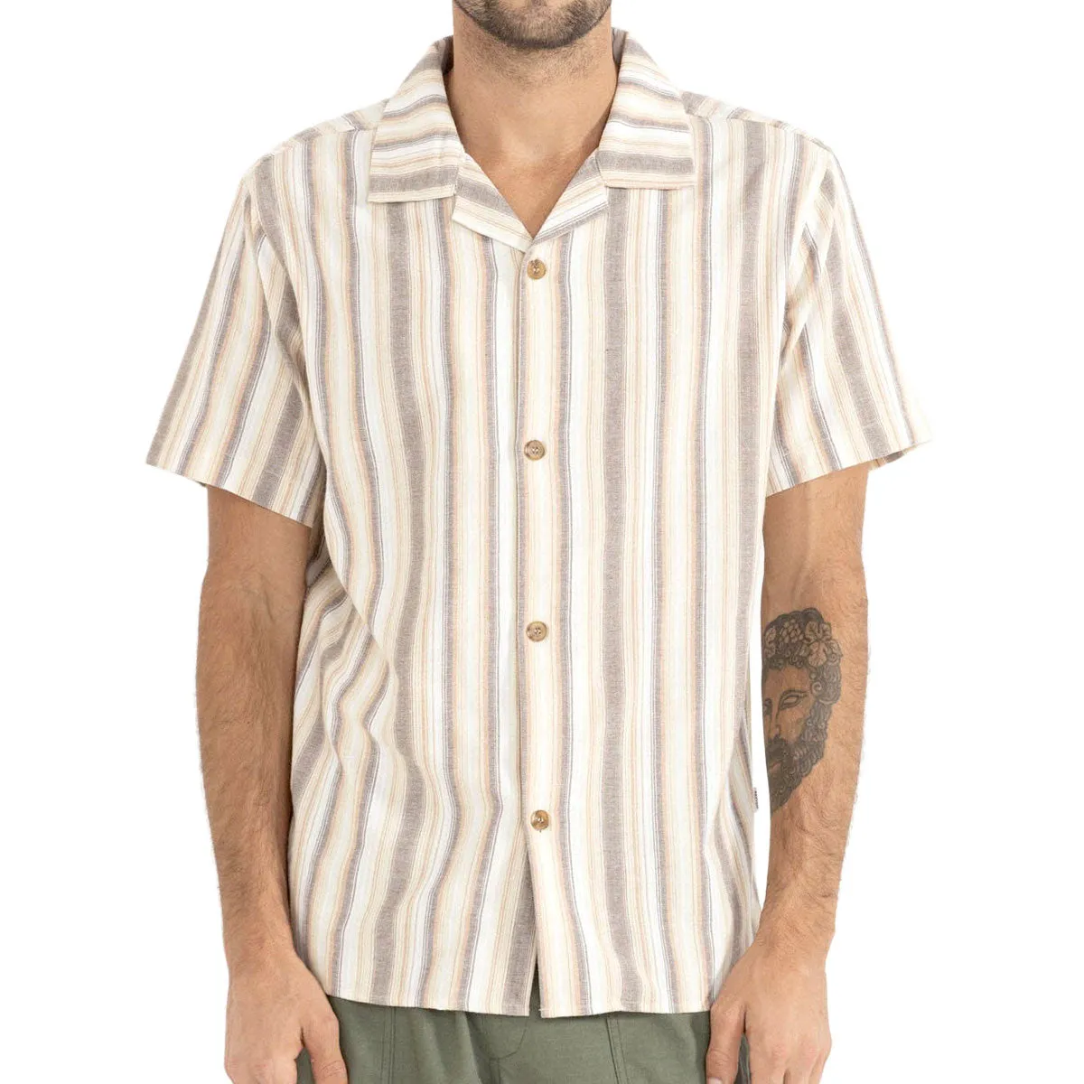 Rhythm Vacation Stripe Shirt - Tobacco Thermoregulating Fabric