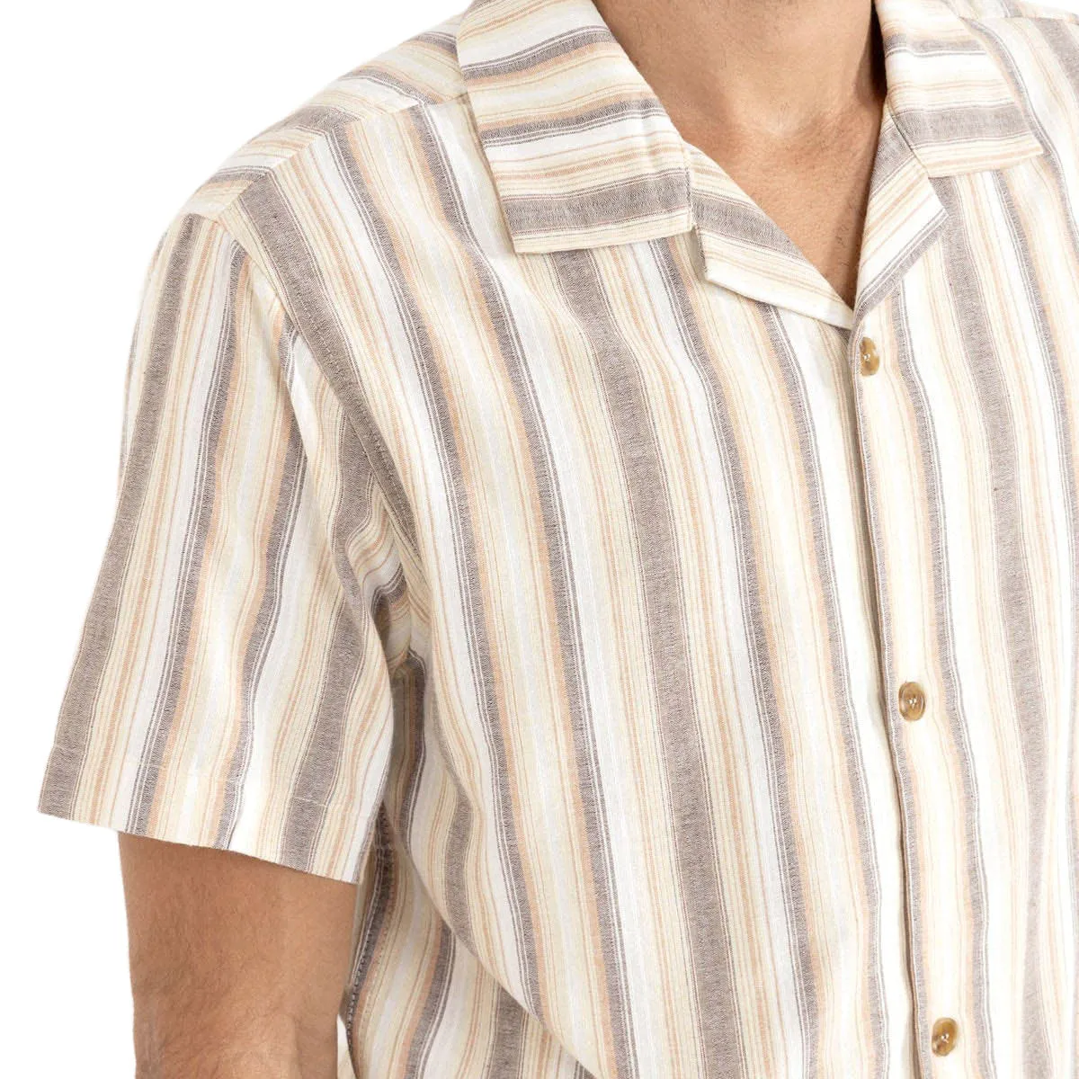 Odor Control Technology Tagless Design Rhythm Vacation Stripe Shirt - Tobacco