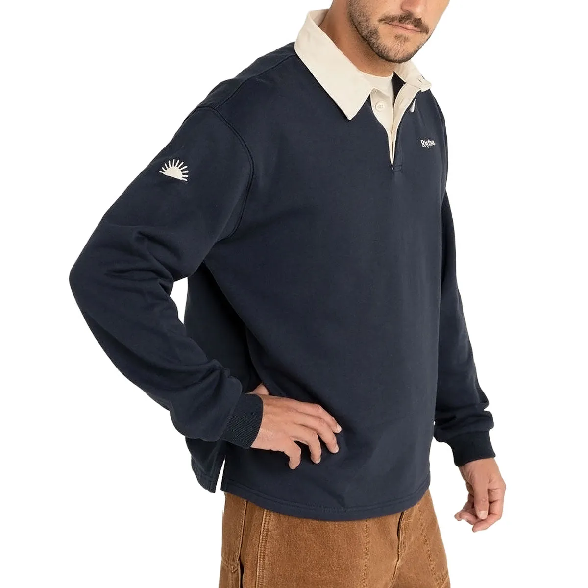 Rhythm Vintage Rugby Long Sleeve Polo Shirt - Indigo First Date