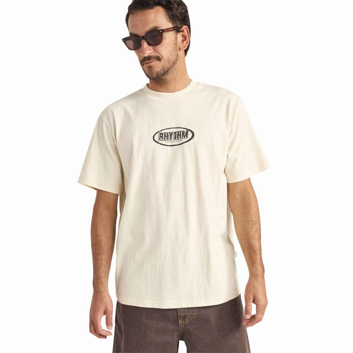 Sweat Absorbent Rhythm Elliptic Printed Vintage T-Shirt - Ecru