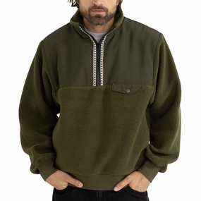 Rhythm Pfeiffer Sherpa Fleece Sweatshirt - Olive Peacock like thermal fabric