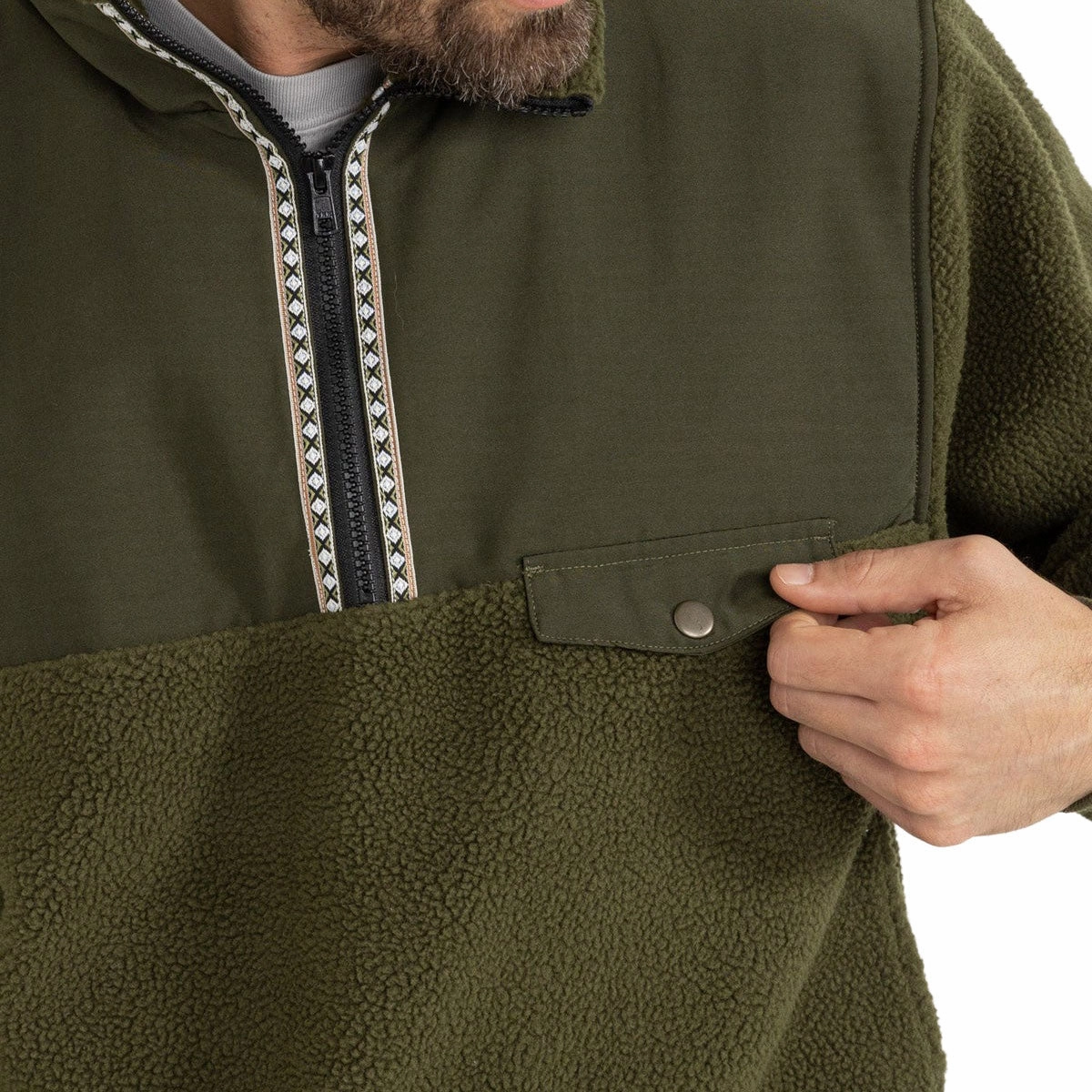 Rhythm Pfeiffer Sherpa Fleece Sweatshirt - Olive Windproof Inner Layer