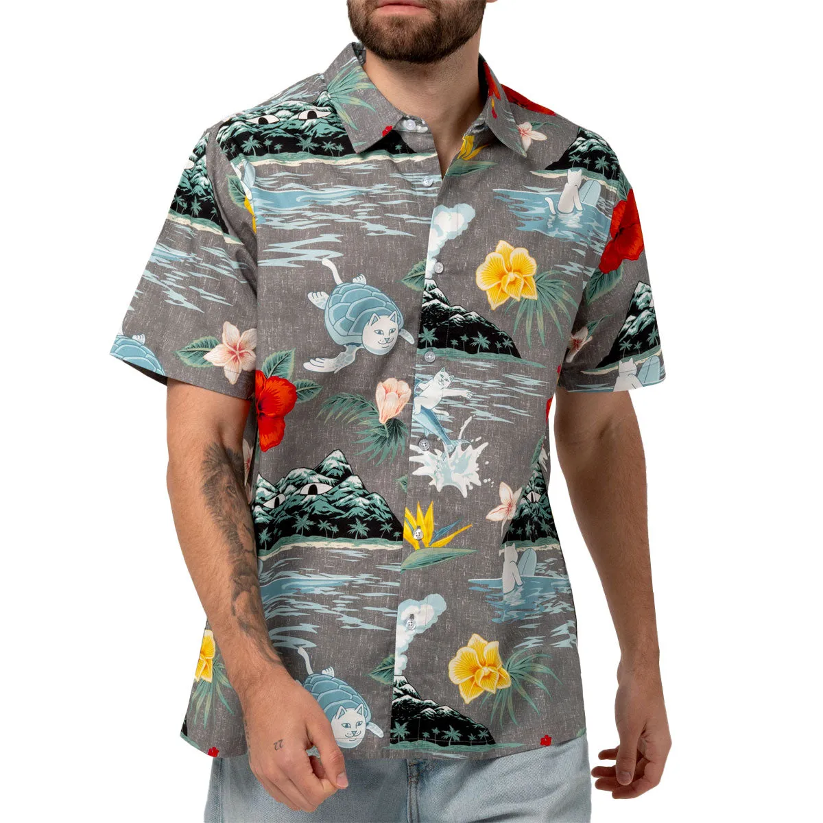RIPNDIP Islanders Button Up Shirt - Charcoal Trendy Apparel Lounge Comfort