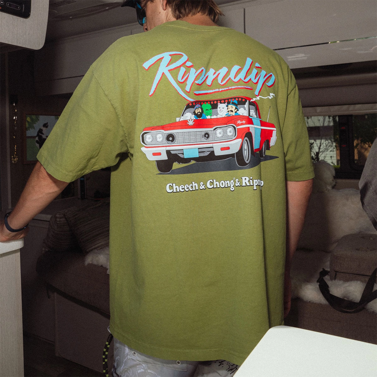 RIPNDIP x Cheech & Chong Riders T-Shirt - Light Forest Subtle Embroidery Light and Breathable