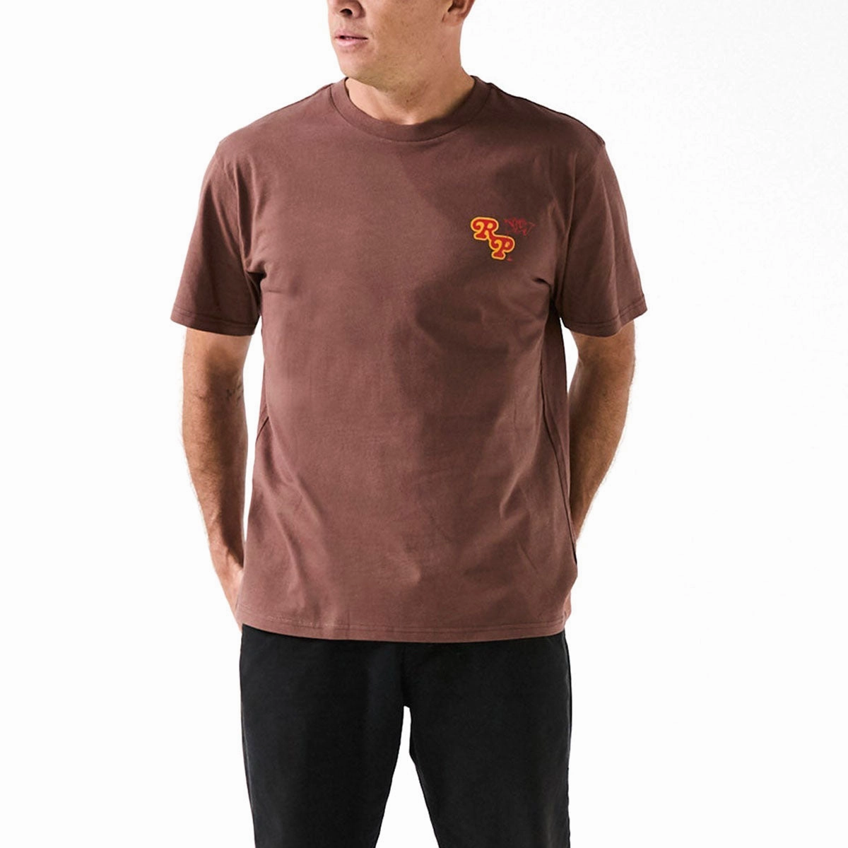 Timeless Appeal Vintage Look Rivvia Floral Pursuit T-Shirt - Brown