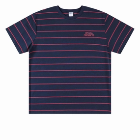 Trendy Fabric Minimal Fashion Rivvia Projects Stripe T-Shirt - Dark Blue/Red