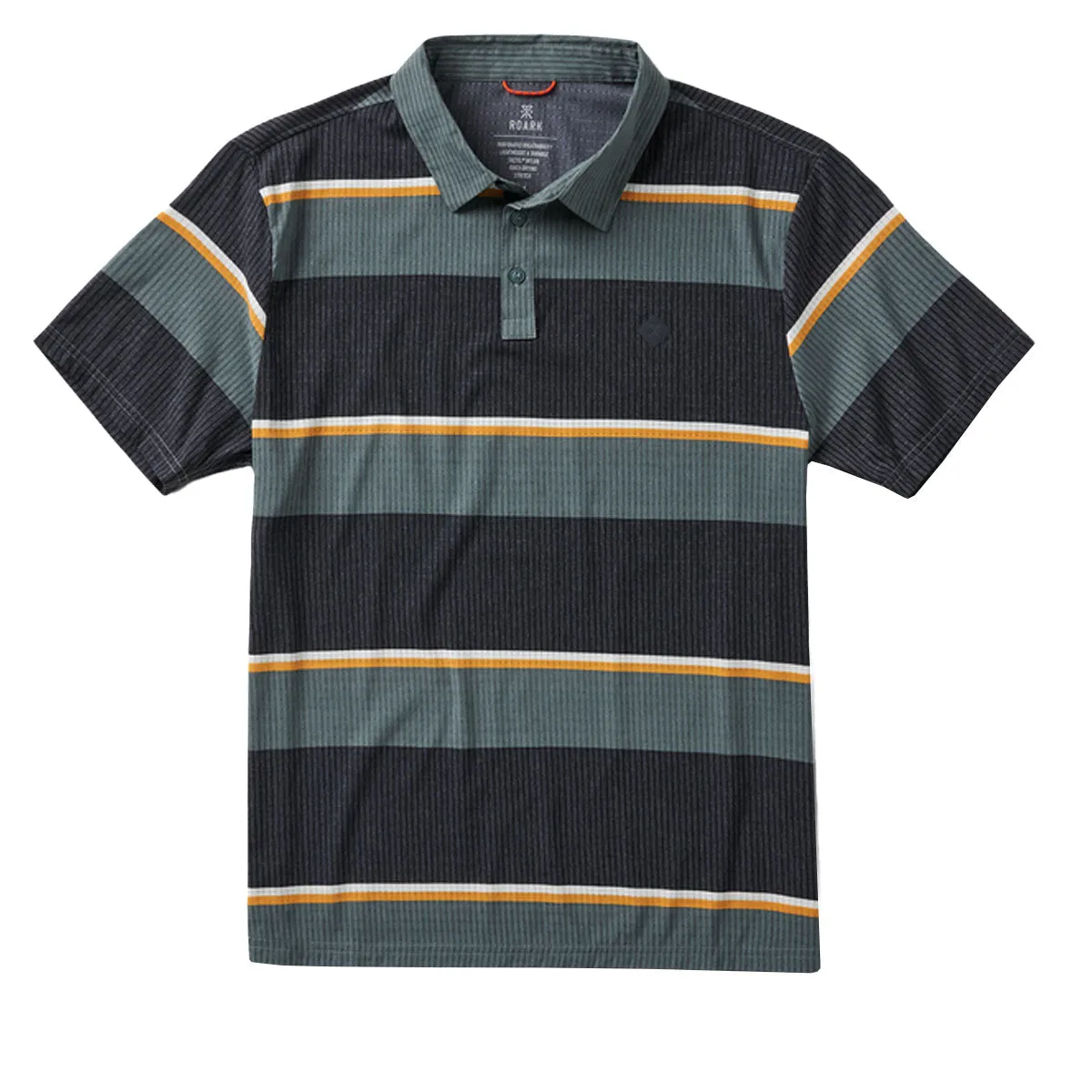 Roark Bless Up Polo Shirt - Forest Stripe Solid Color Organic Cotton
