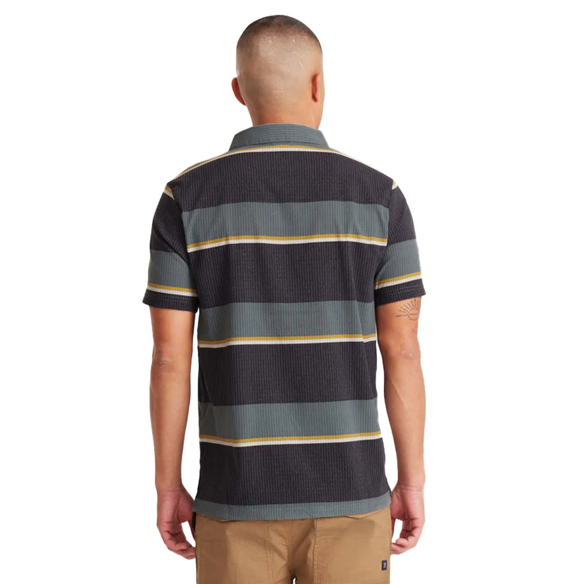 Roark Bless Up Polo Shirt - Forest Stripe handmade touch Contrast Stitch