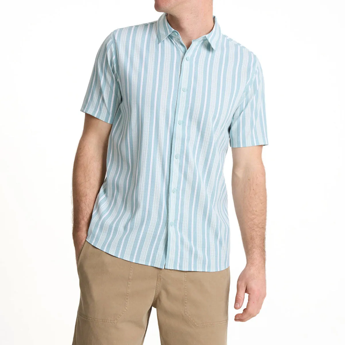Summer Outfit Lace Accent Roark Bless Up Shirt - Stripe Dusty Blue