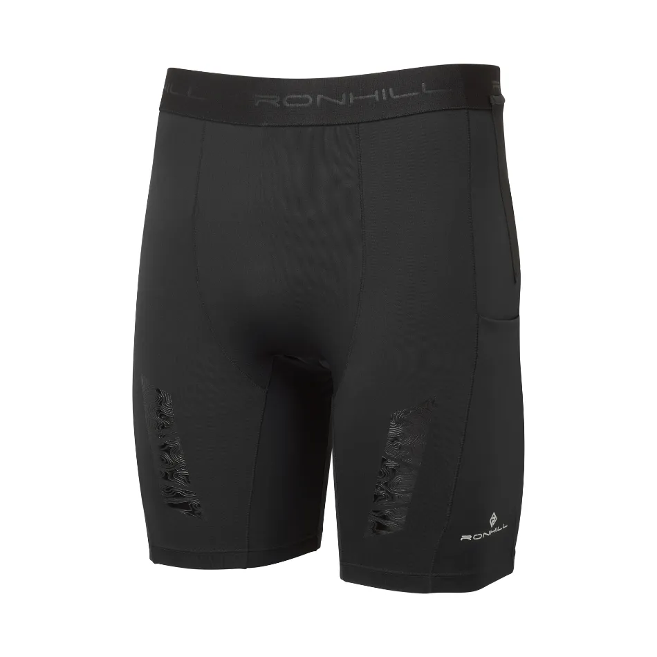 button fly Ronhill Men's Tech All-Terrain 8 Inch Stretch Short in All Black SS25