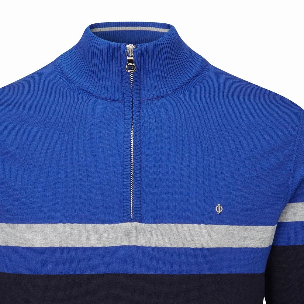 Oscar Jacobson Windsor Pin Knit 1/2 Zip Sweater - Navy/Royal Blue Breathable Comfy Look
