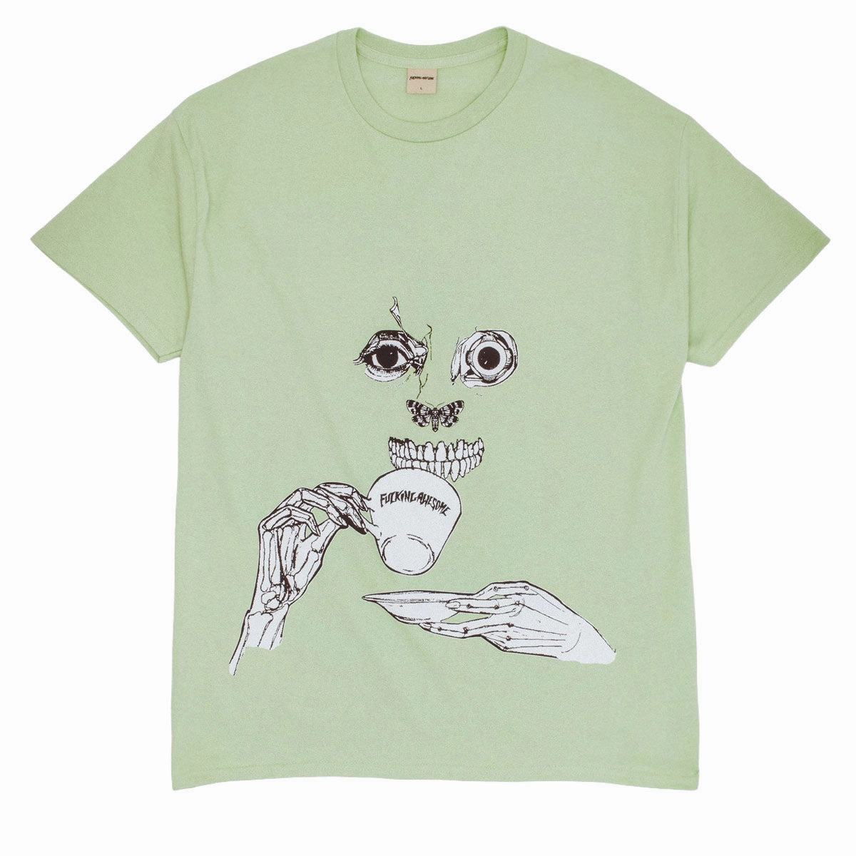 Wrinkle Free Fabric Glossy Look Fucking Awesome Teethface T-Shirt - Lime
