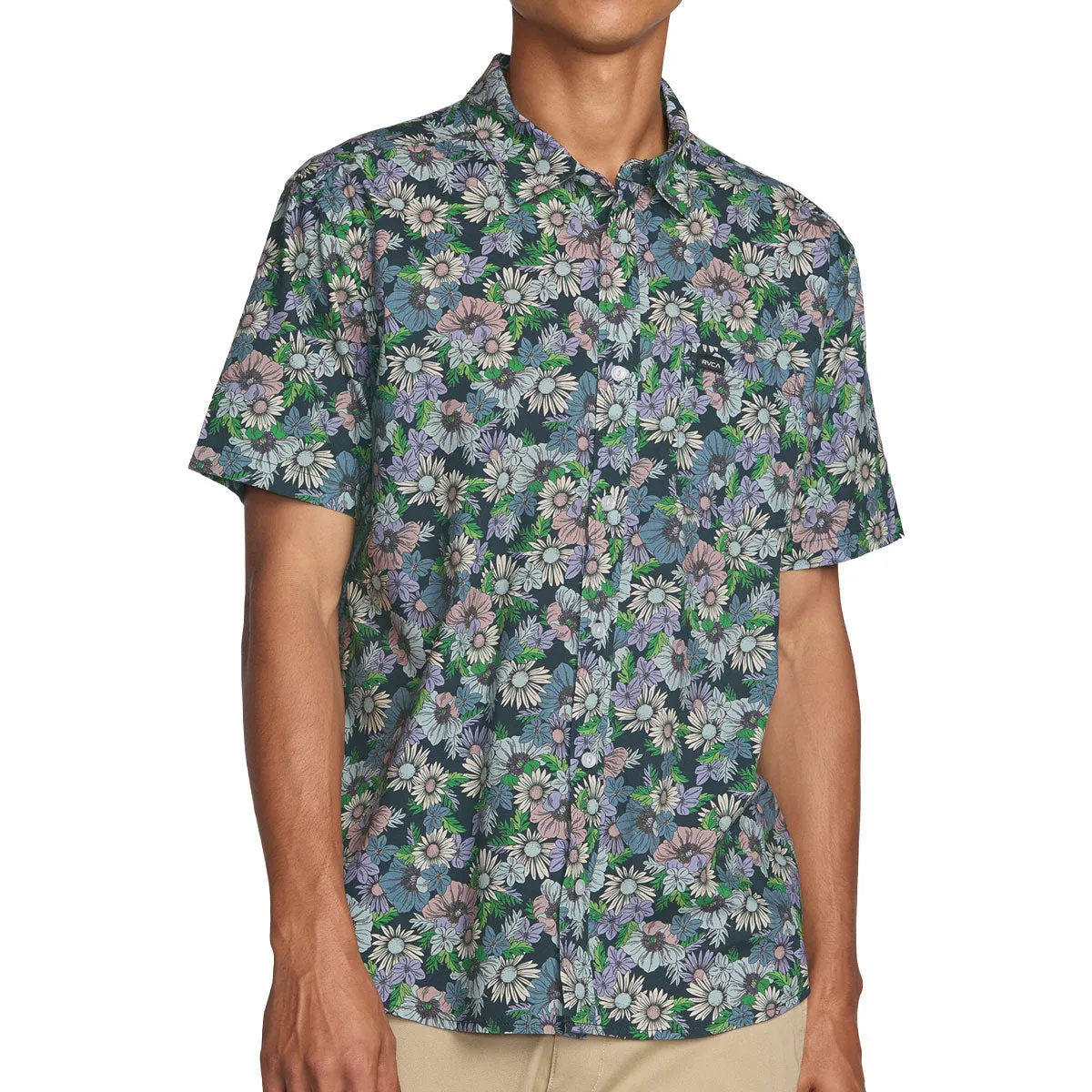 Water Repellent Finish RVCA Botanical Shirt - Garage Blue