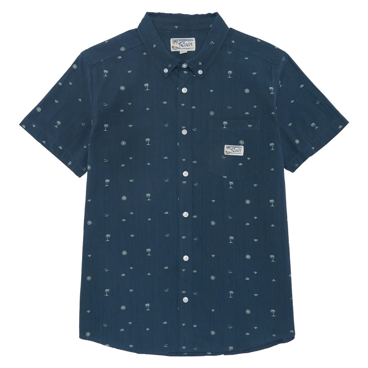 RVCA Exotica Seersucker Shirt - Garage Blue Athletic Cut