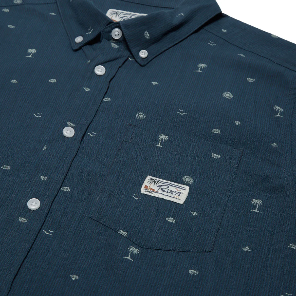 RVCA Exotica Seersucker Shirt - Garage Blue tall size Oversized Fit