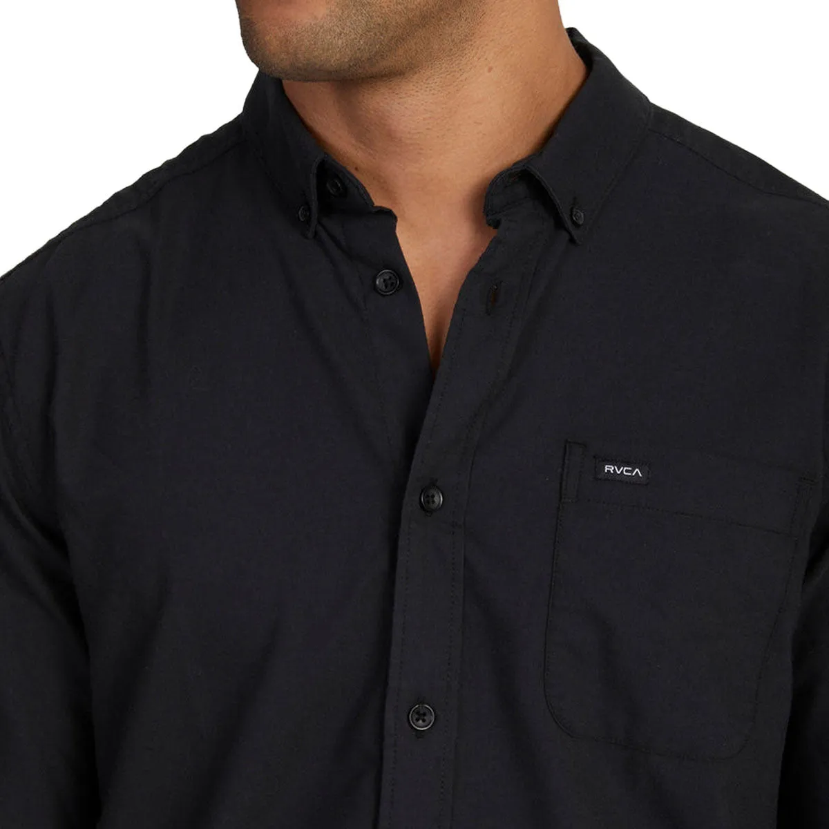 Lightweight Construction RVCA Thatll Do Stretch Long Sleeve Woven Shirt - Black